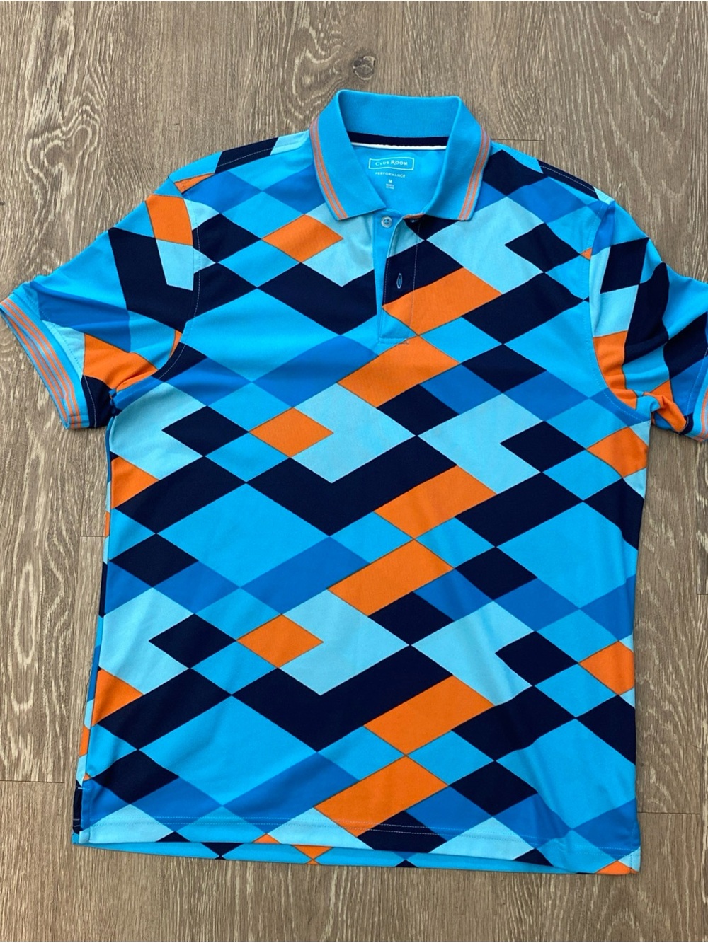 Club Room Blue and Orange Geometric Polo Shirt